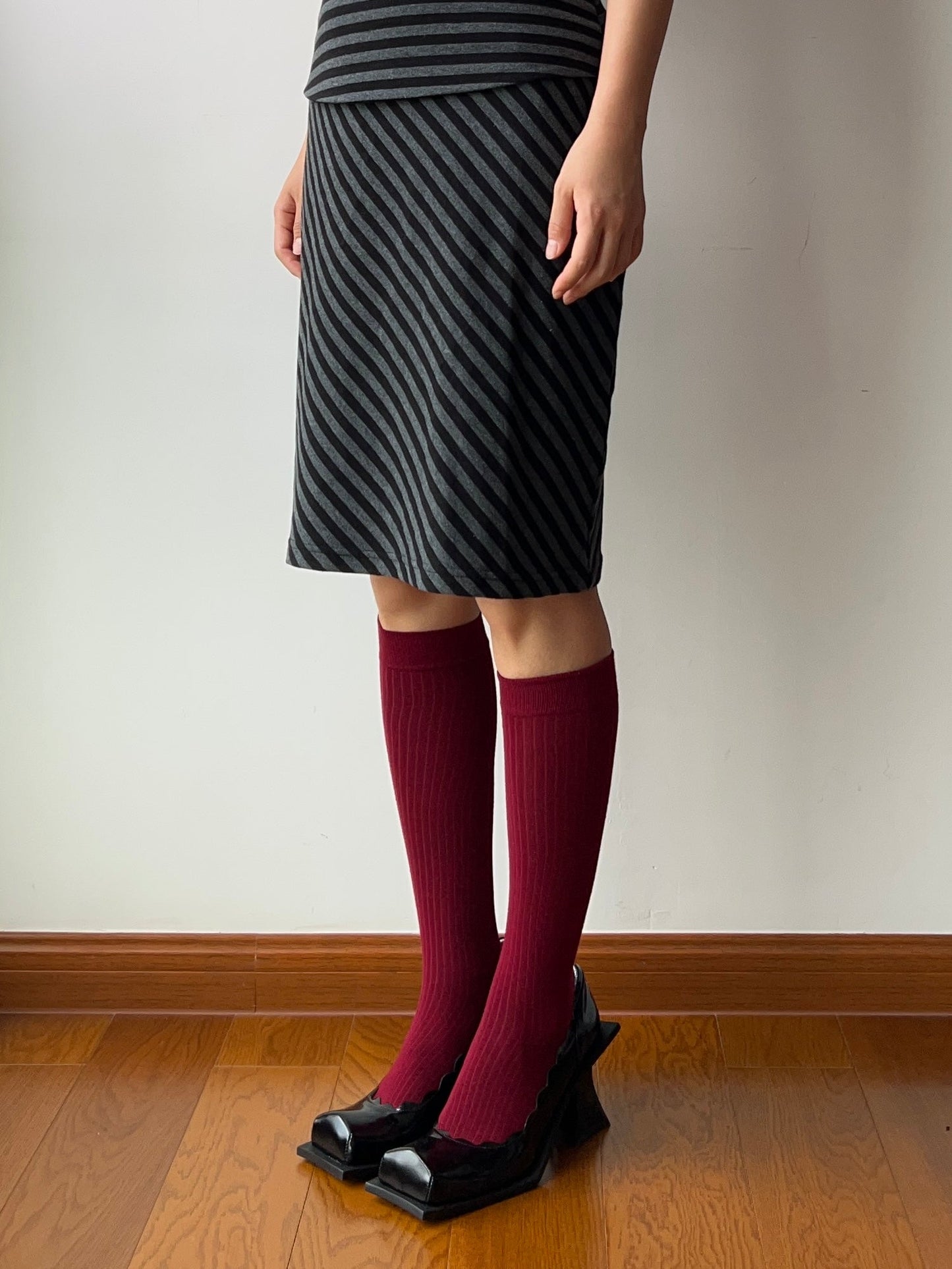 Burgundy Wool Blend Knee High Socks