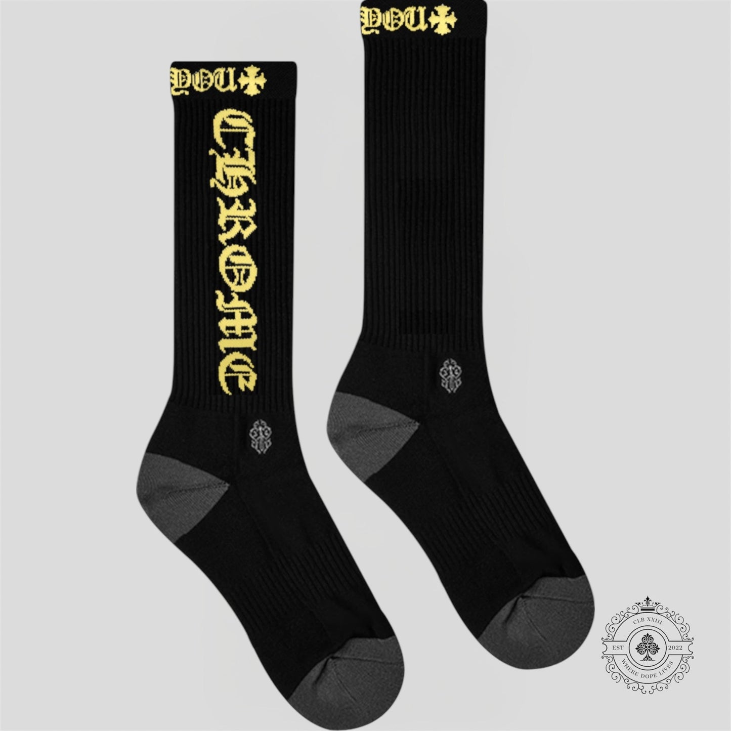 Chrome Hearts CH Logo Socks in Black/Yellow