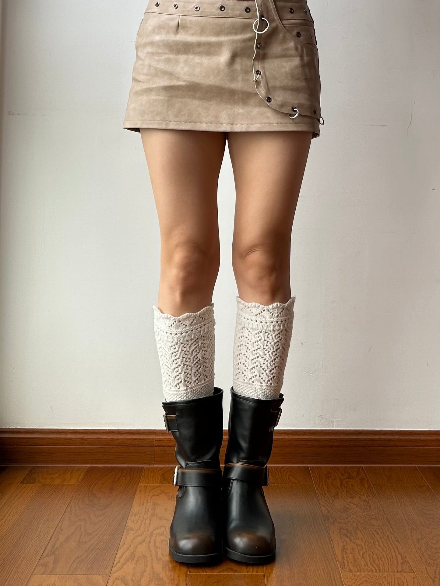 Beige Wool Blend Knee High Socks