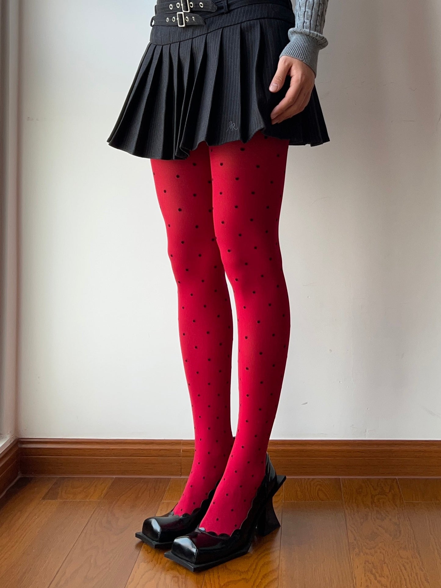 Red Polka Dots Velvet Tights