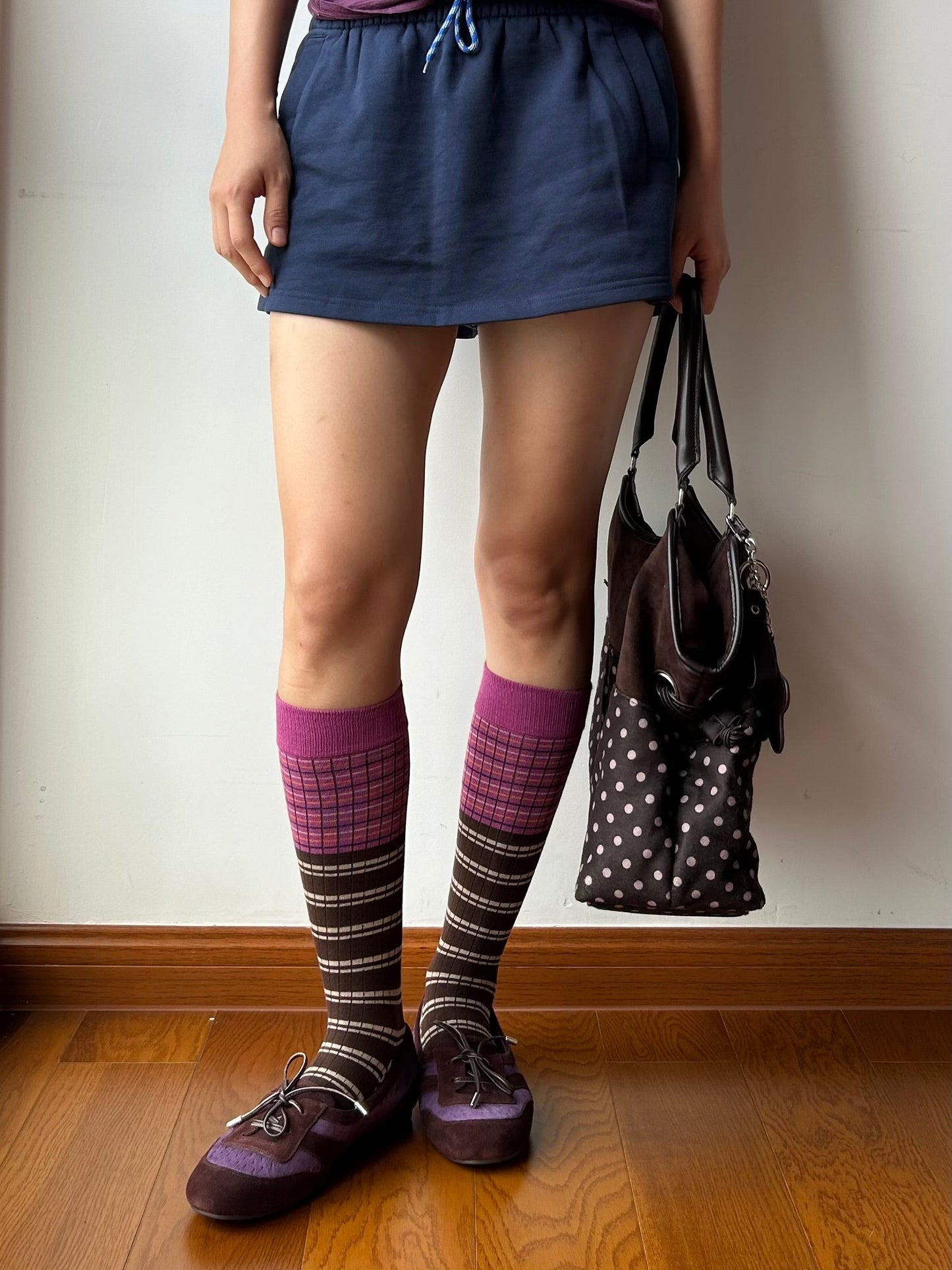 Pink+Brown Stripe Knee High Socks