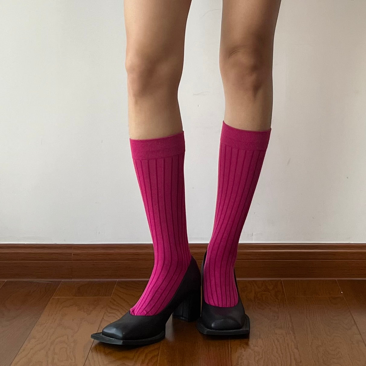 Fuchsia Cotton Knee High Socks