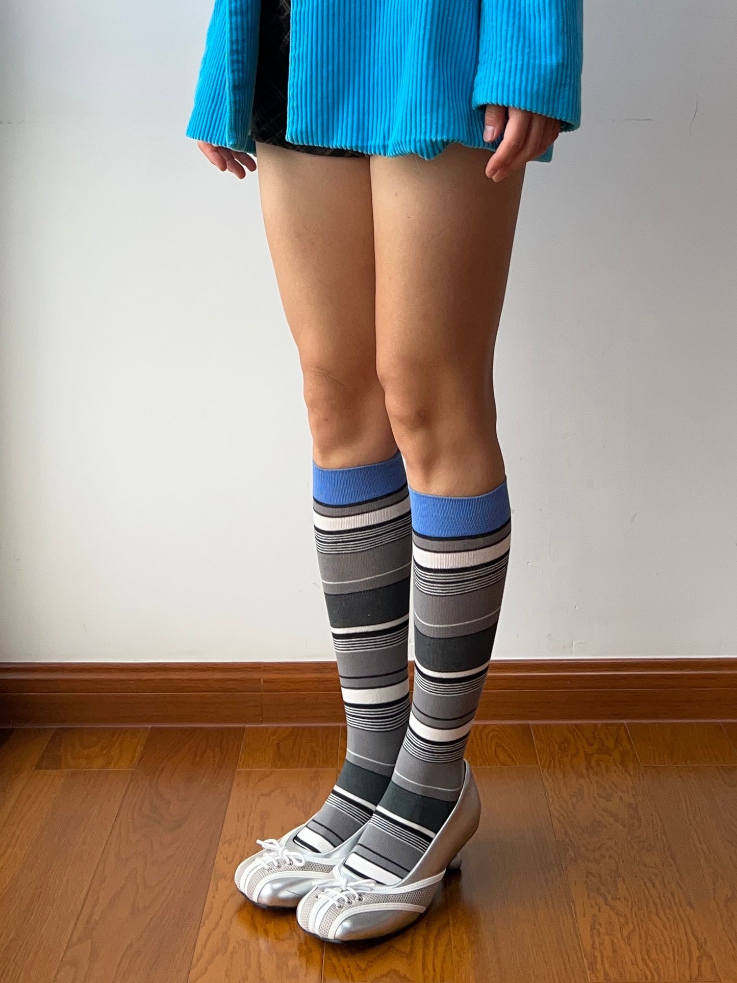 Blue Stripe Cotton Knee High Socks