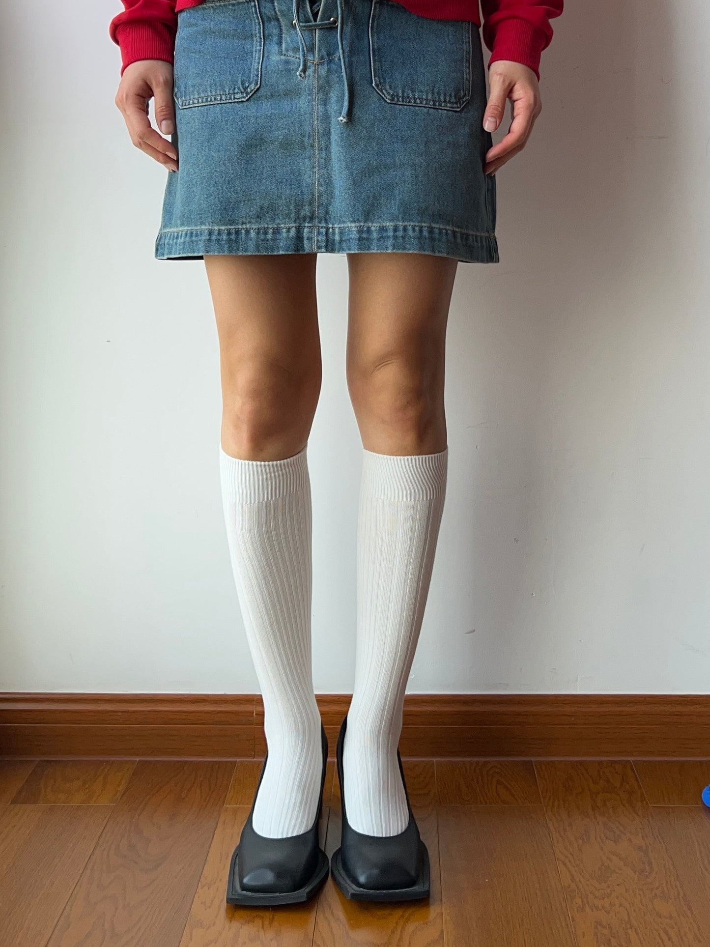 White Cotton Knee High Socks