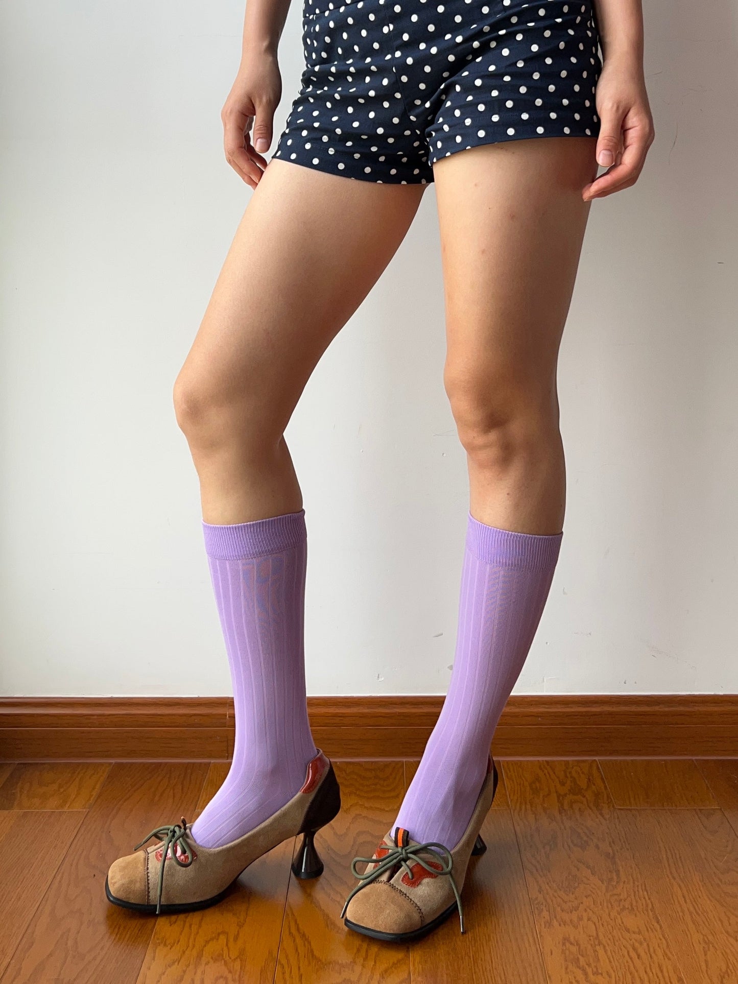Purple Cotton Knee High Socks