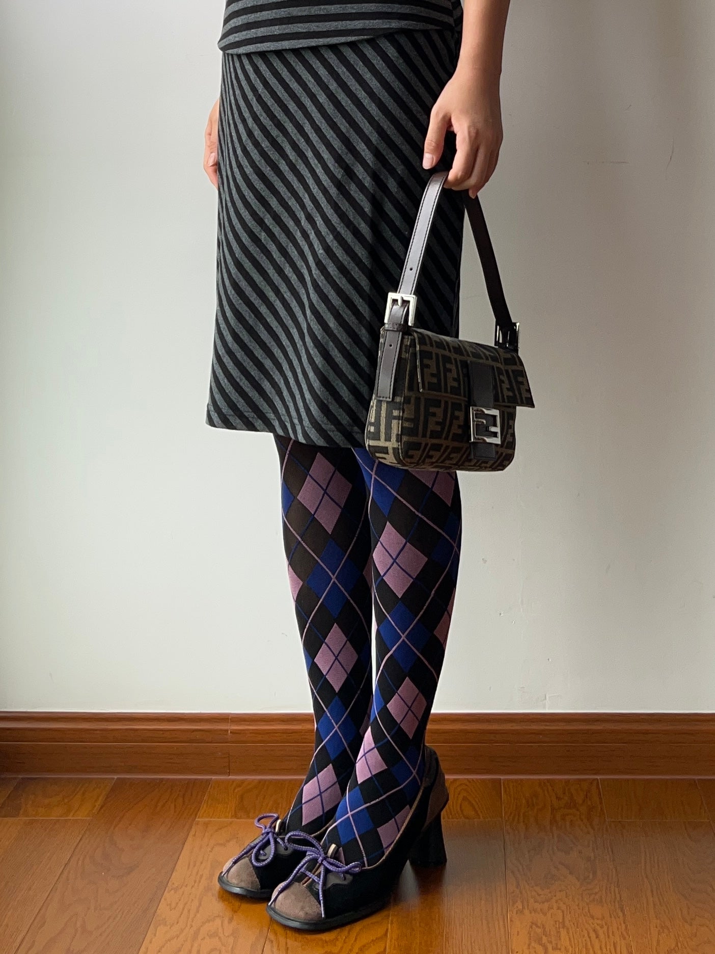 Vintage Style Purple Check Pattern Tights