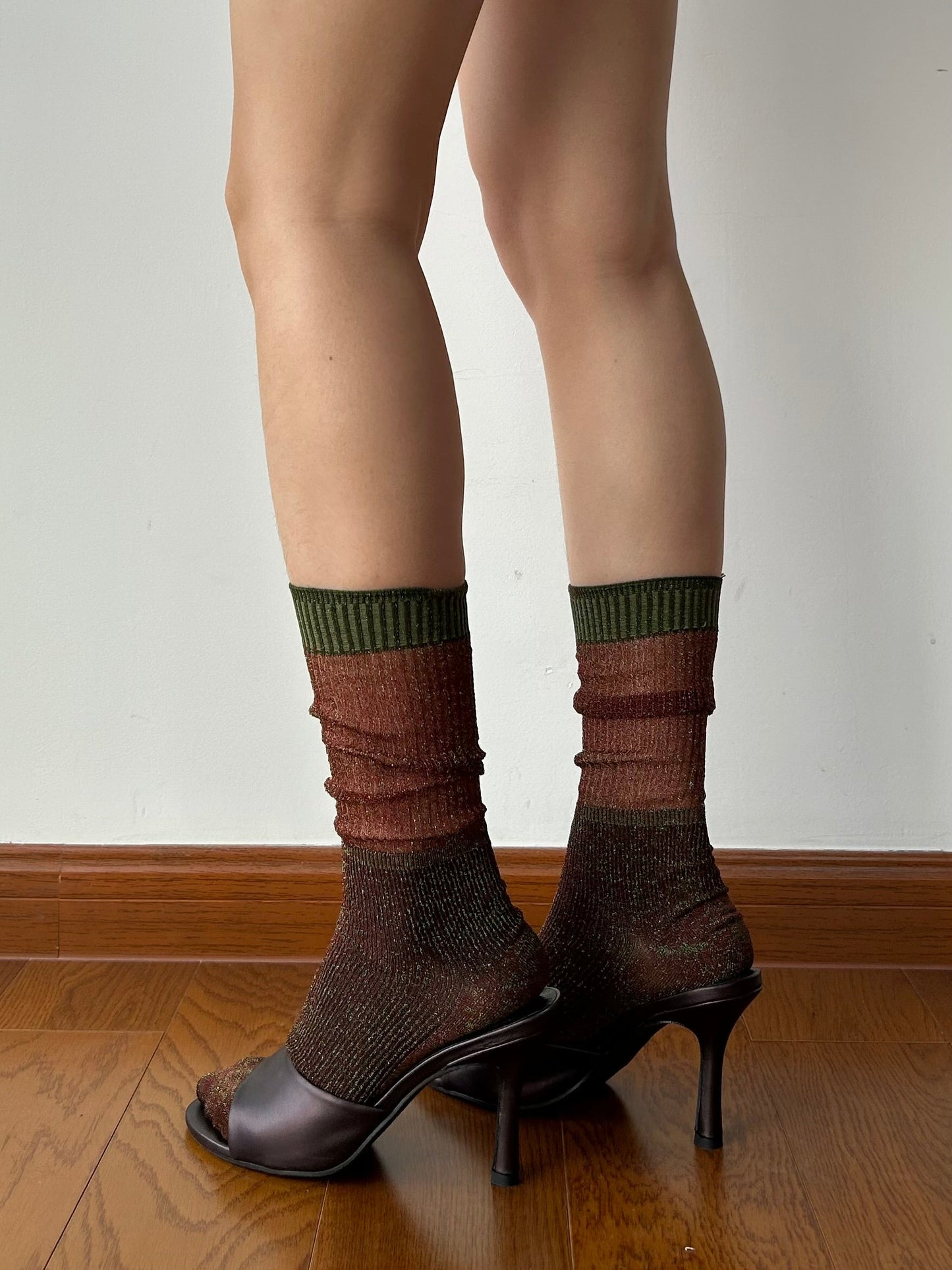 Green+Brown Shimmery Knee High Socks