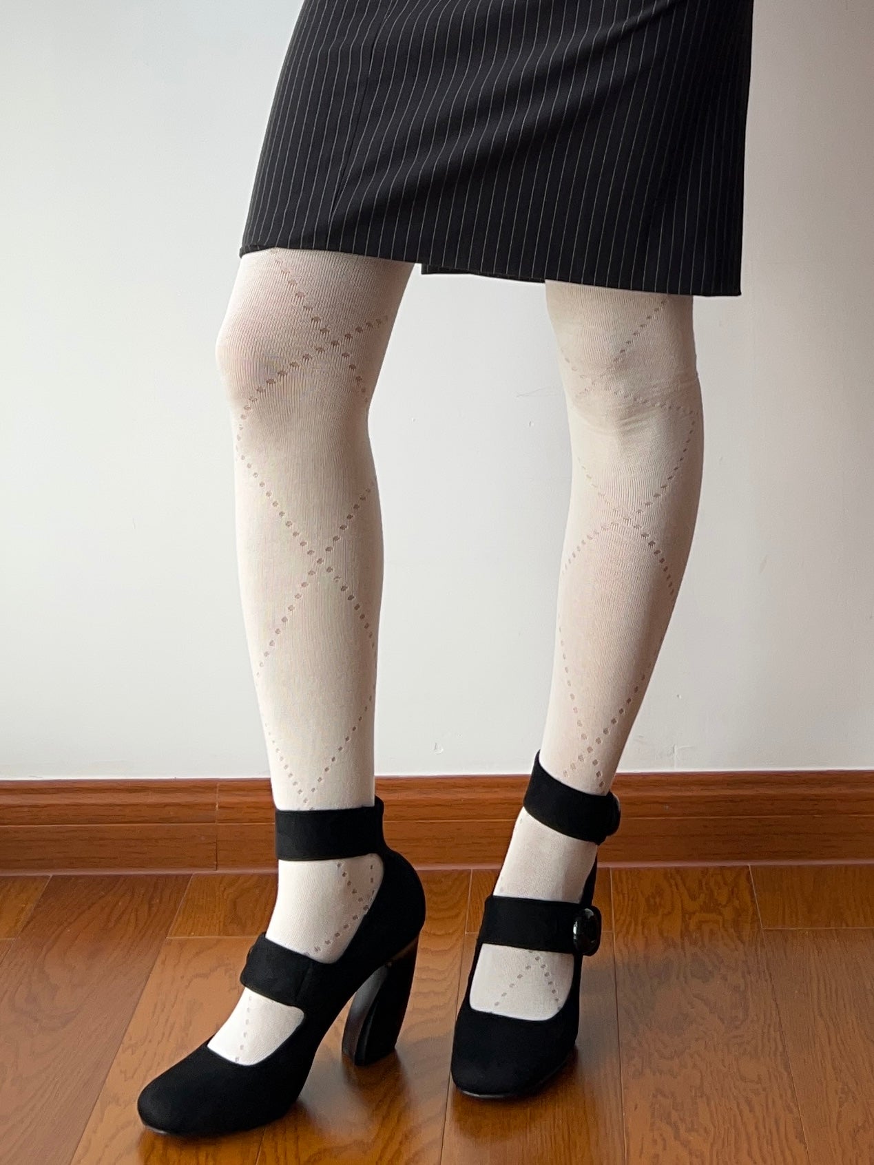 White Check Pattern Cotton Tights