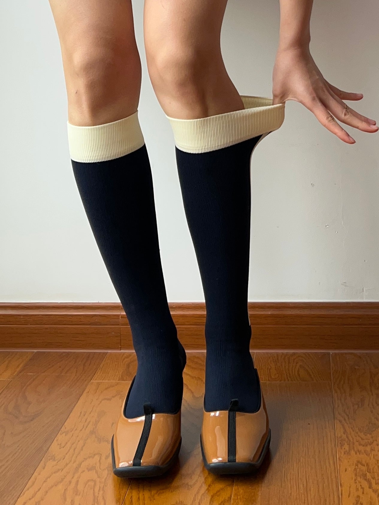 Navy Blue Stripe Compression Knee High Socks