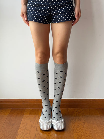 Gray Polka Dots Cotton Knee High Socks