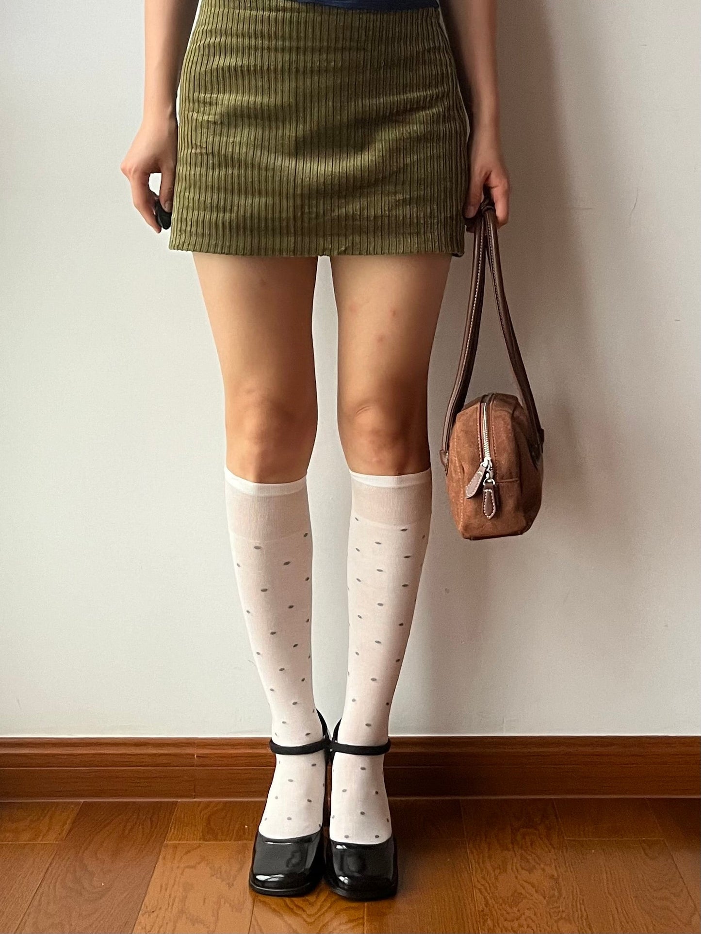 White Polka Dots 240N Modal Knee High Socks