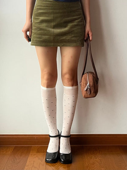 White Polka Dots 240N Modal Knee High Socks