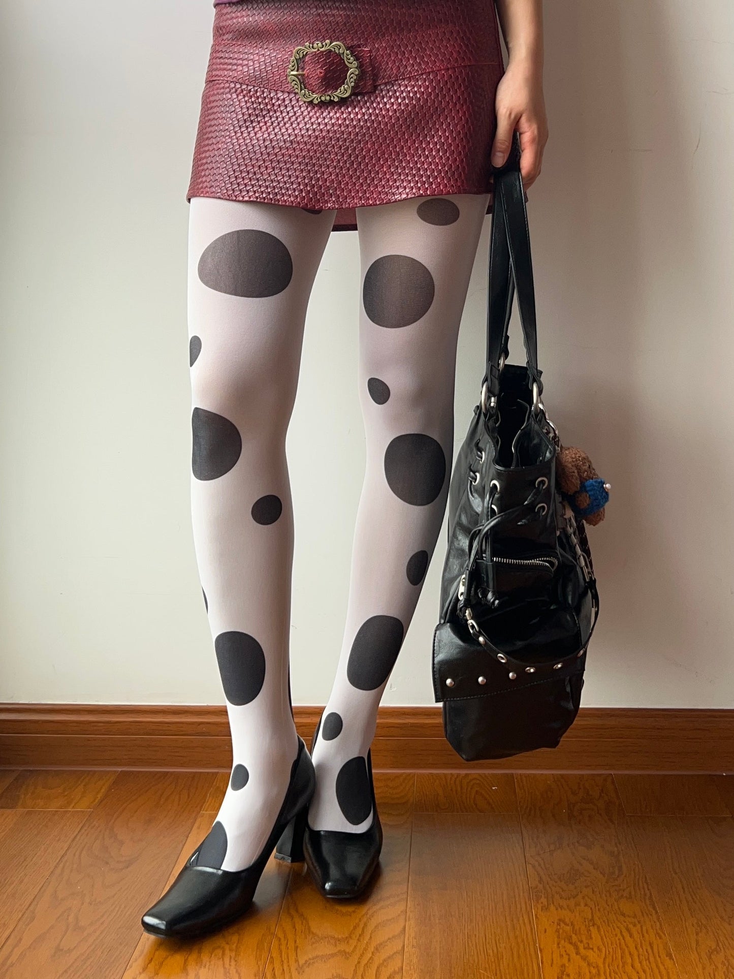 White Polka Dots Print Tights