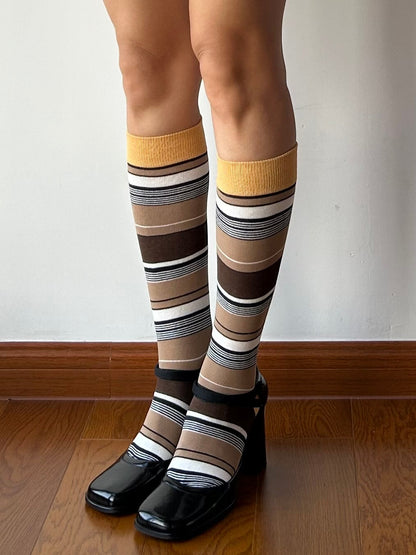 Yellow Stripe Cotton Knee High Socks