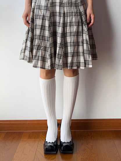 White Ribbed Cotton Knee High Socks