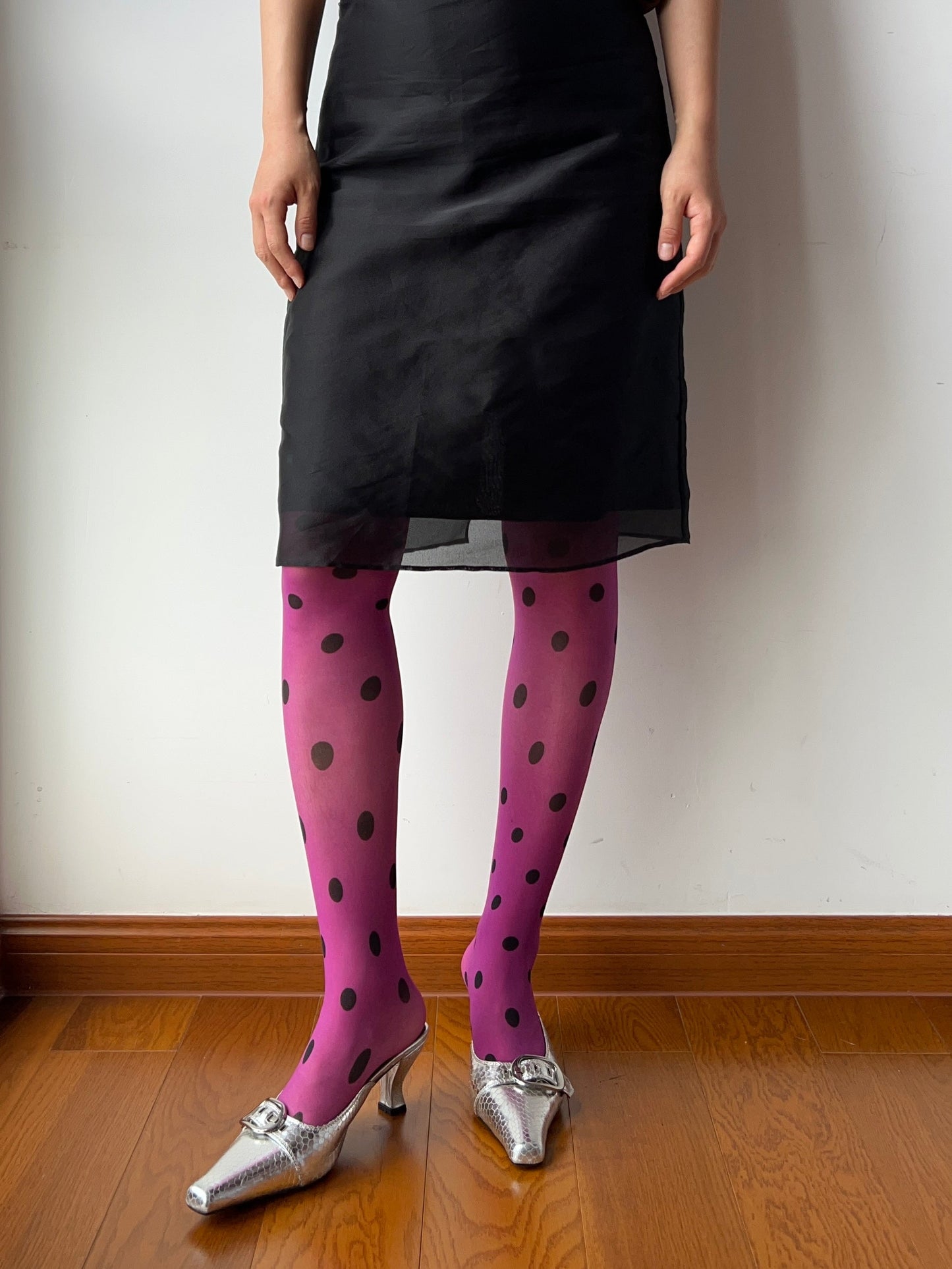 20D Purple Polka Dots 360 Degree Print Tights