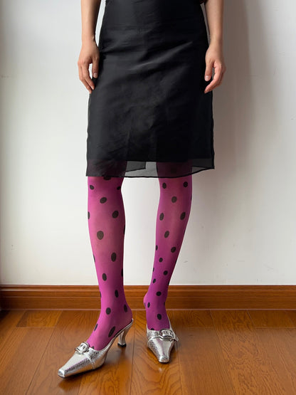 20D Purple Polka Dots 360 Degree Print Tights