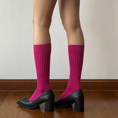 Fuchsia Cotton Knee High Socks