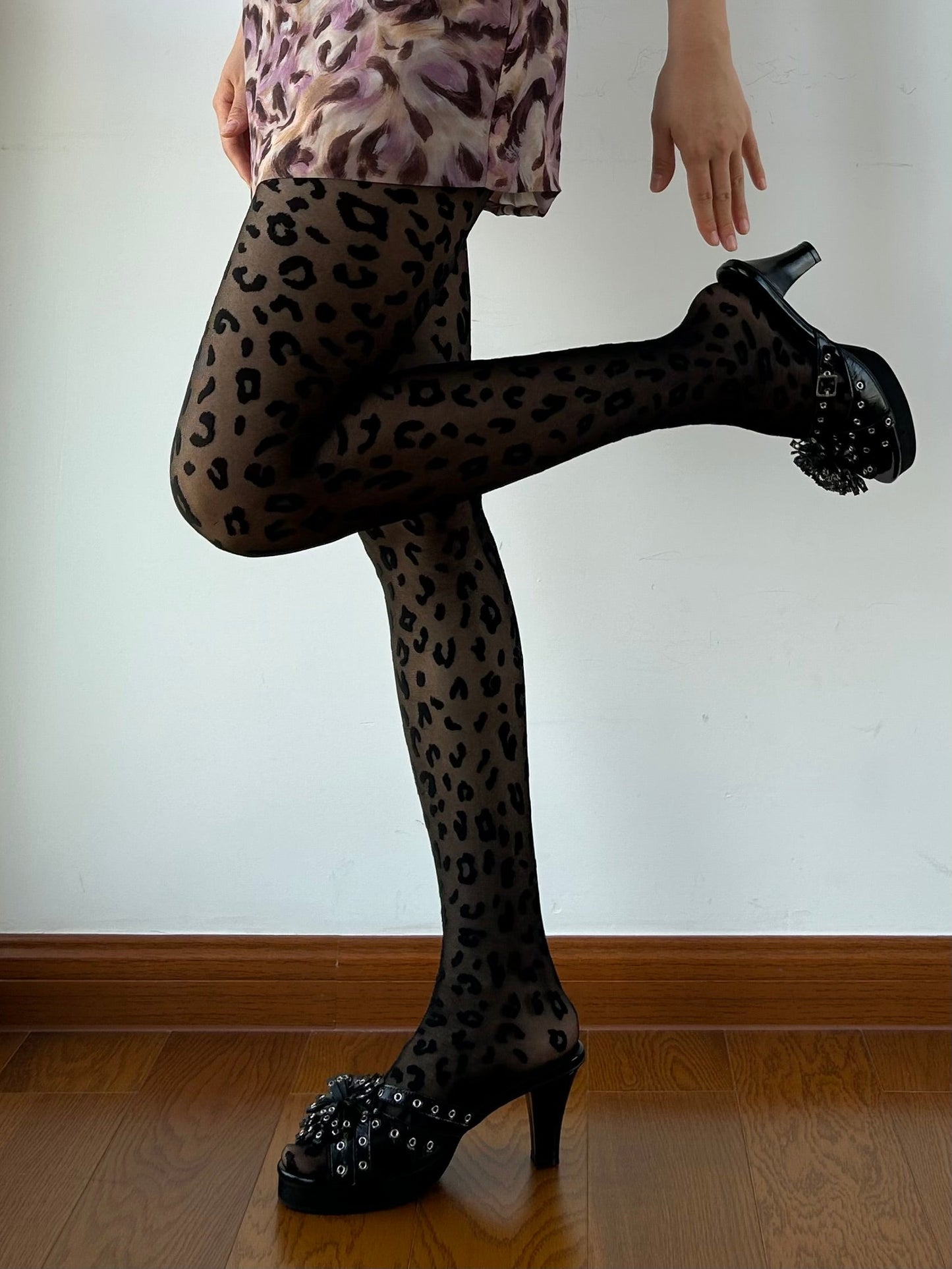 Black Leopard Sheer Tights
