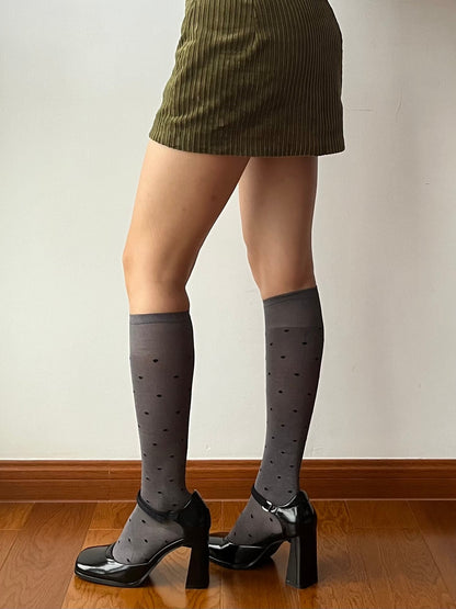 Smokey Grey Polka Dots 240N Modal Knee High Socks