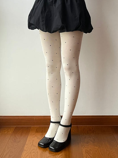 White Polka Dots Cotton Tights