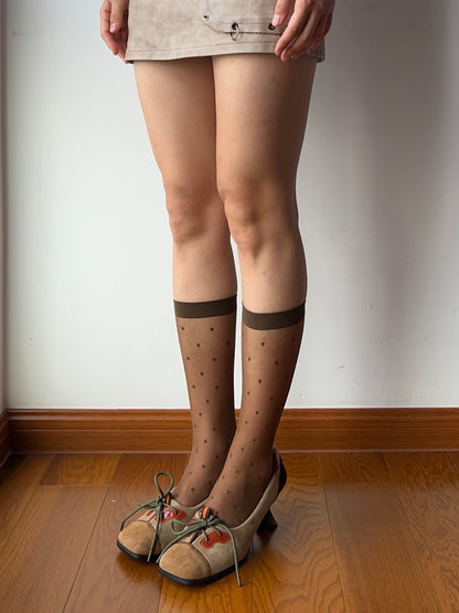Coffee Polka Dots Sheer Knee High Socks
