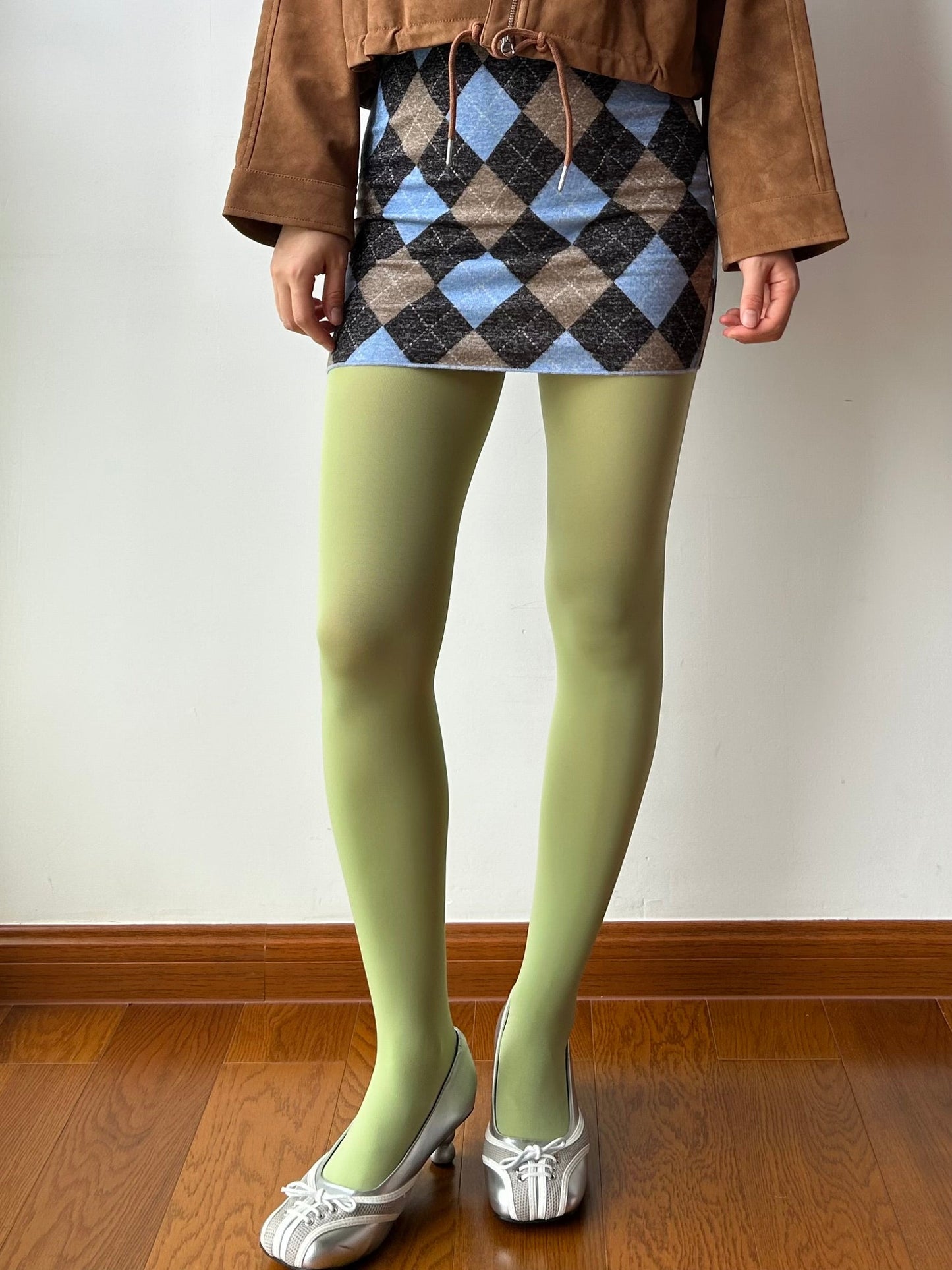 Avocado Green Velvet Tights