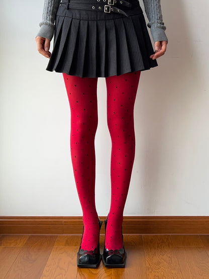 Red Polka Dots Velvet Tights