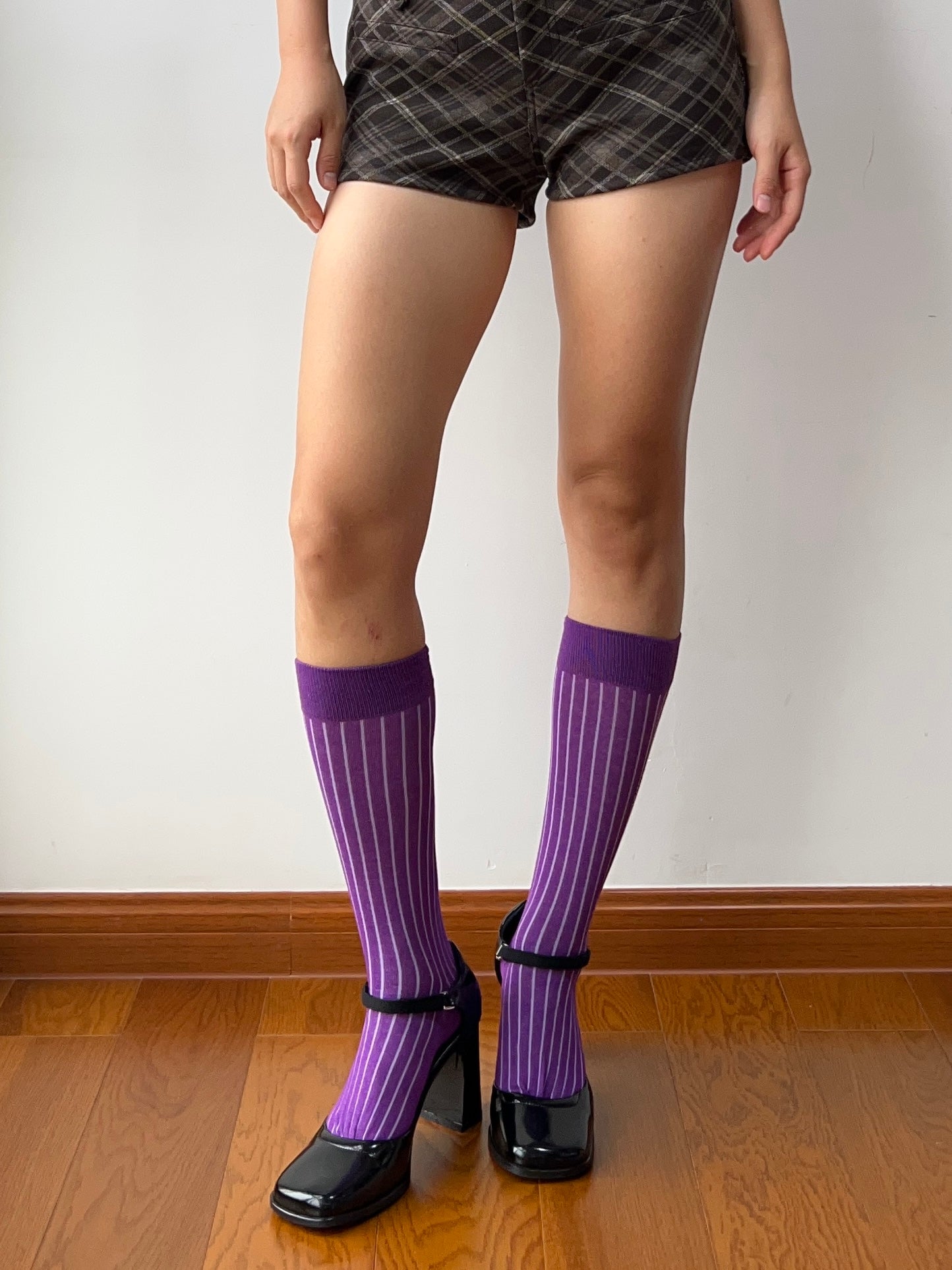 Purple Cotton Knee High Socks