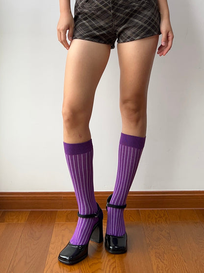 Purple Cotton Knee High Socks