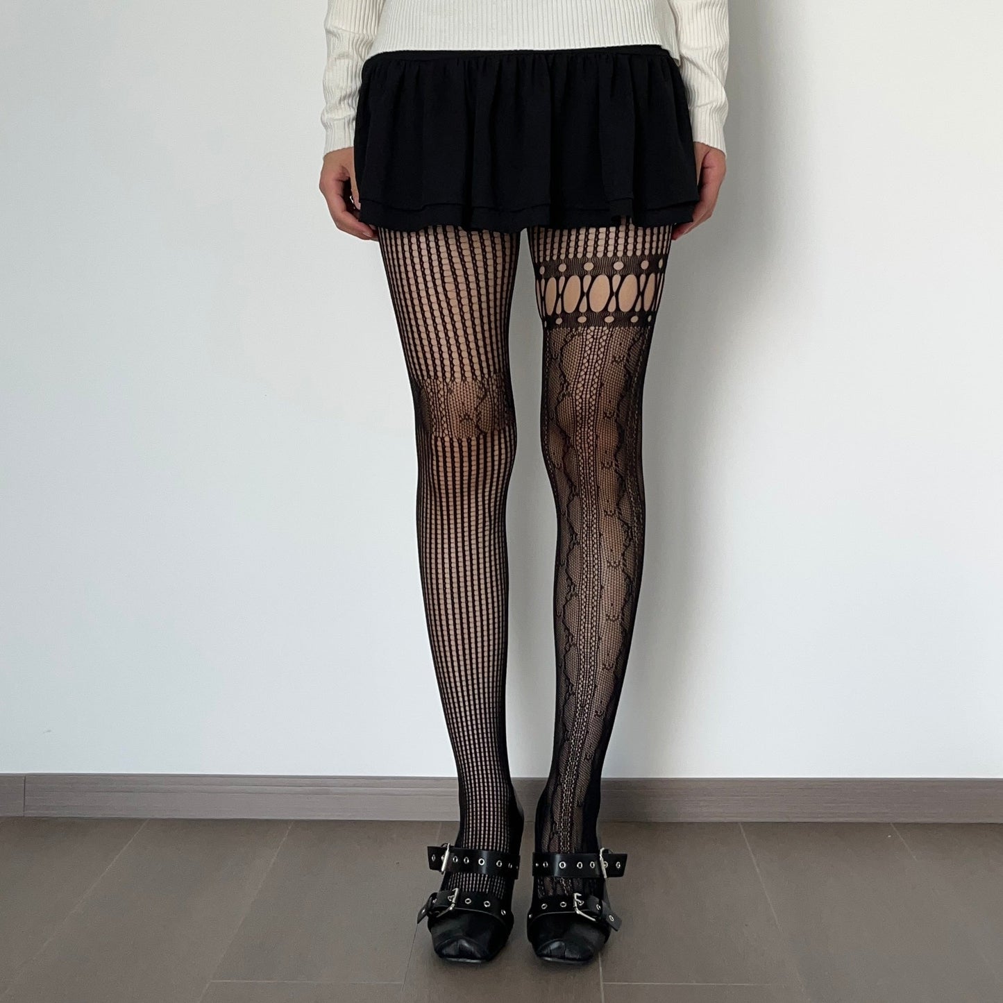 Black Asymmetric Fishnet Tights