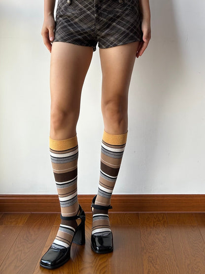 Yellow Stripe Cotton Knee High Socks