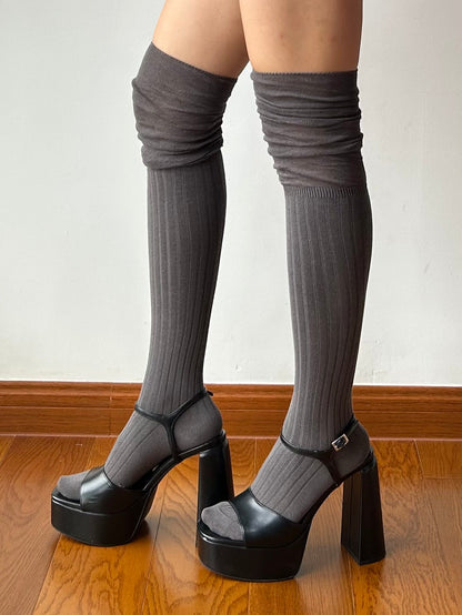 Smokey Grey Cotton Over the Knee Socks