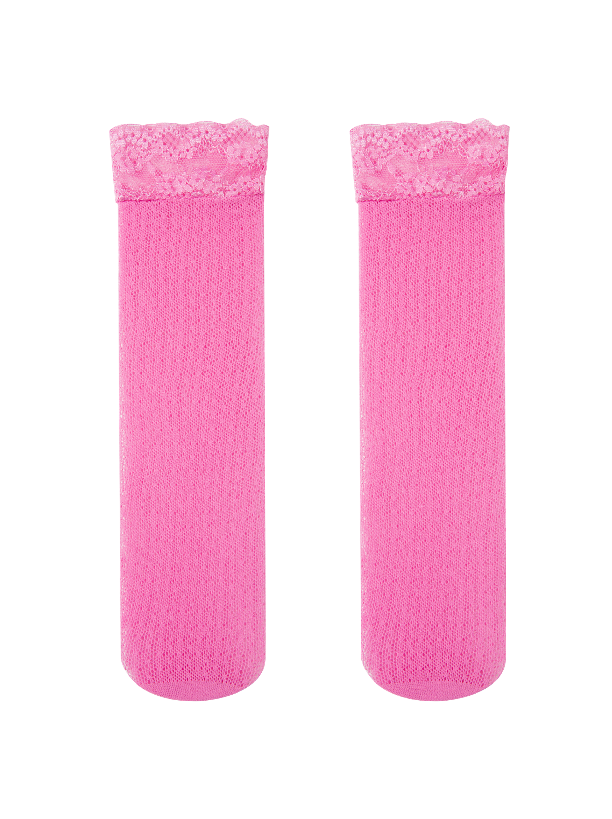 Raspberry Lace Edge Fishnet Knee High Socks