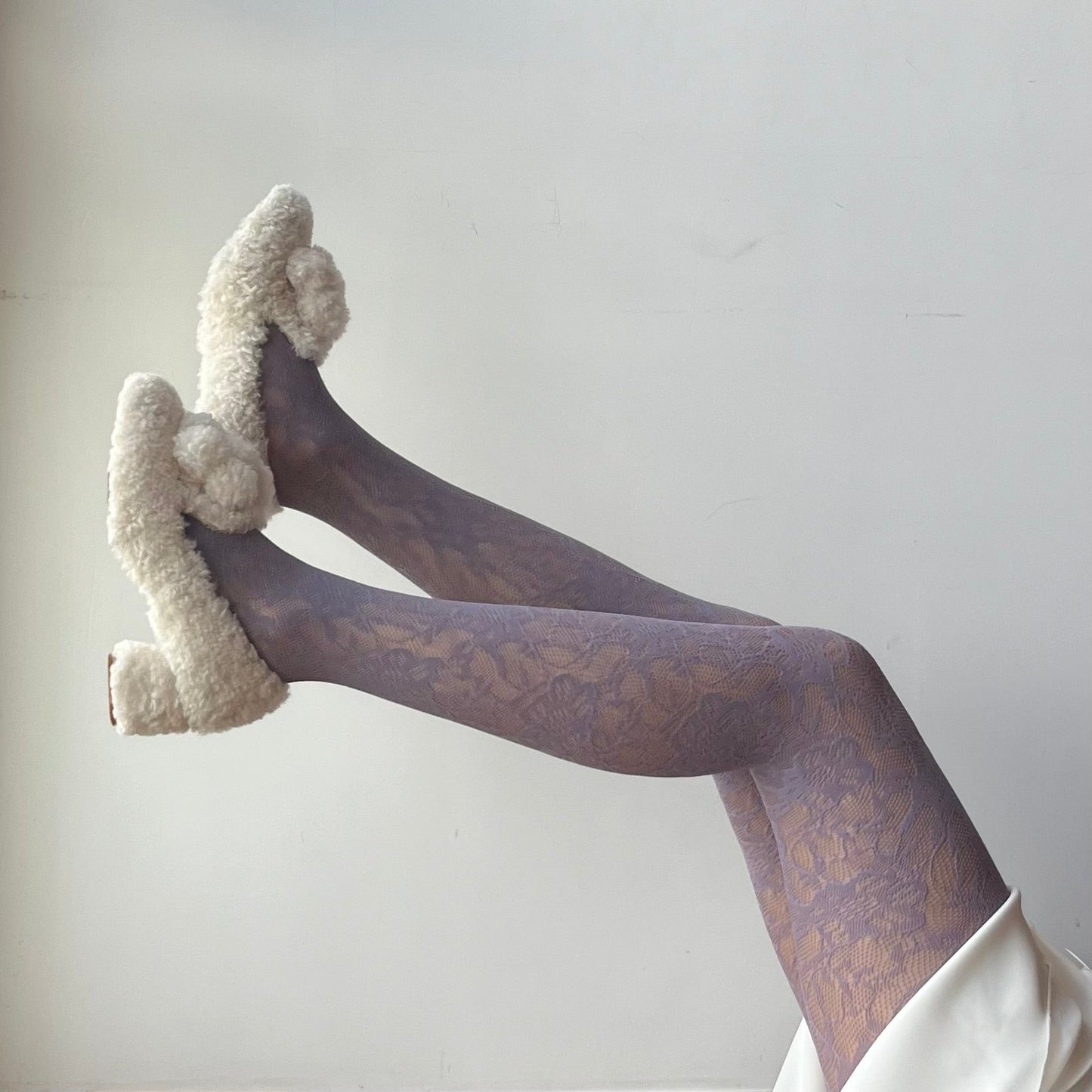 Purple Floral Pattern Fishnet Tights