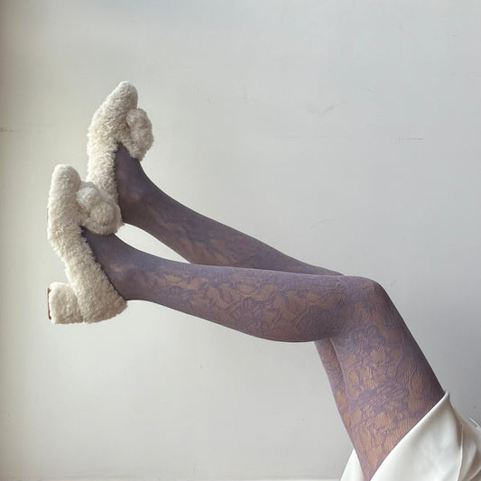 Purple Floral Pattern Fishnet Tights