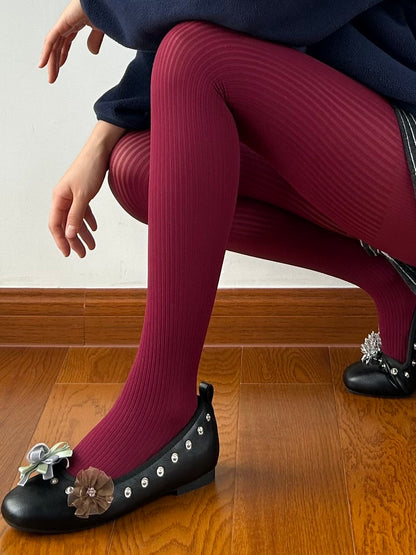 Burgundy Ribbed Tights