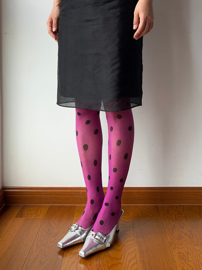 20D Purple Polka Dots 360 Degree Print Tights