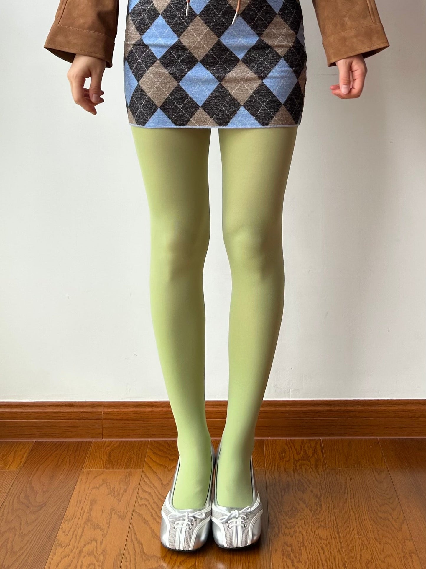 Avocado Green Velvet Tights