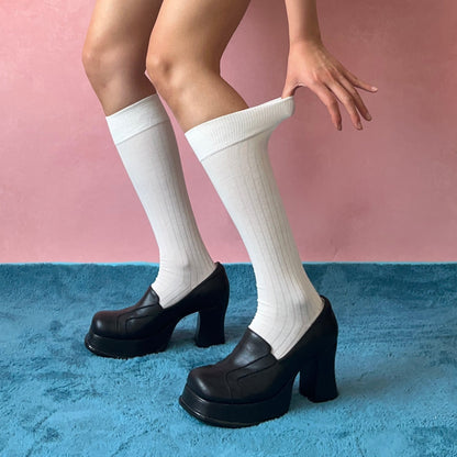 White Cotton Knee High Socks