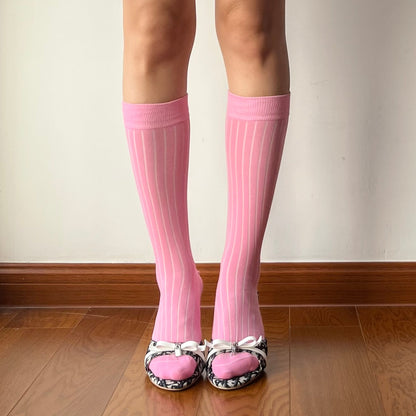 Pink Cotton Knee High Socks