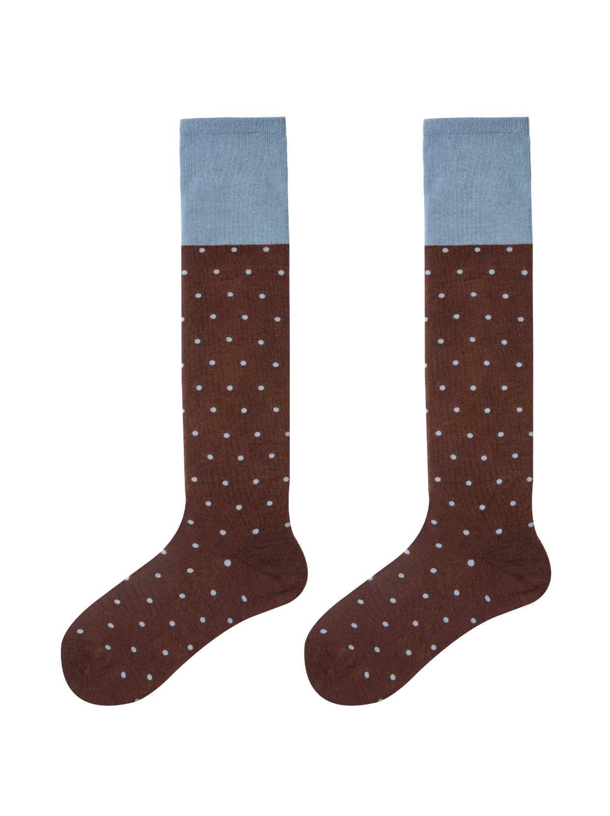Dark Brown+Blue Contrasting Knee High Socks