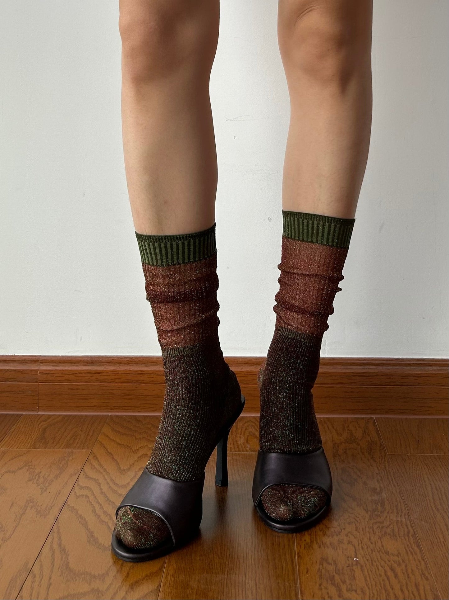 Green+Brown Shimmery Knee High Socks