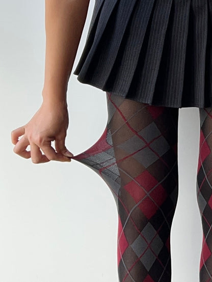 Vintage Style Red Check Pattern Tights