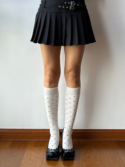 White Polka Dots Cotton Knee High Socks