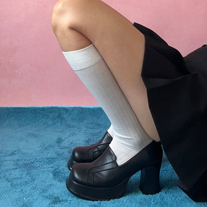 White Cotton Knee High Socks