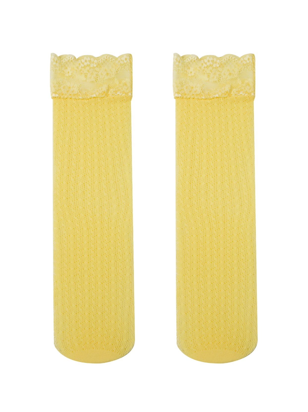 Yellow Lace Edge Fishnet Knee High Socks