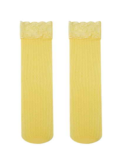 Yellow Lace Edge Fishnet Knee High Socks