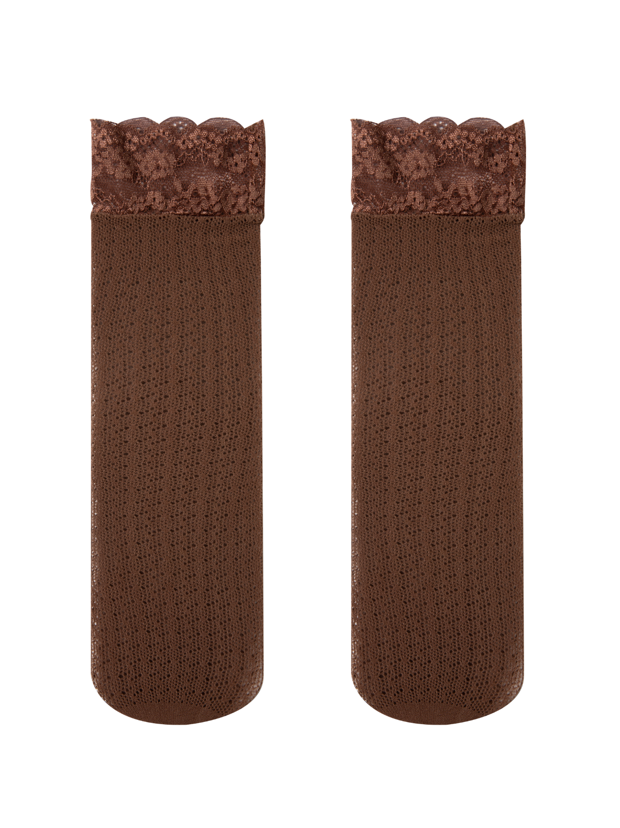 Brown Lace Edge Fishnet Knee High Socks
