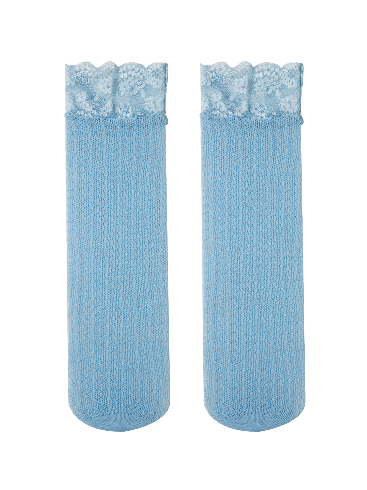 Dusty Blue Lace Edge Fishnet Knee High Socks
